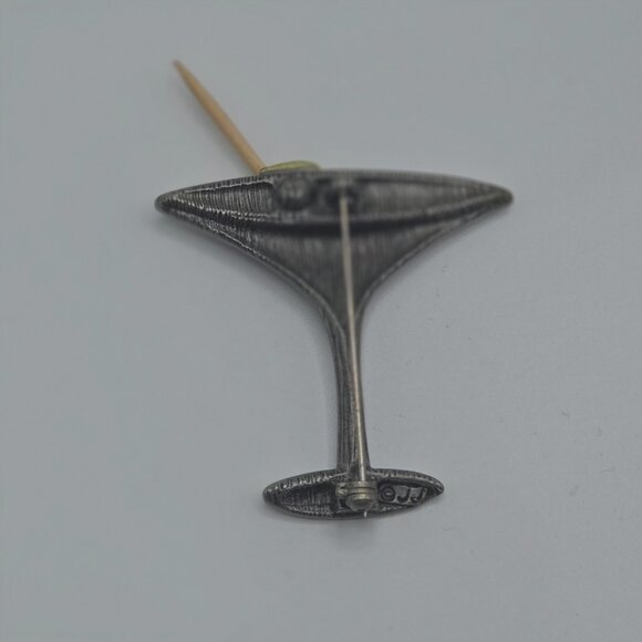 Vintage Jewelry Signed JJ Jonette Martini Cocktail w Olive Brooch - Picture 3 of 5